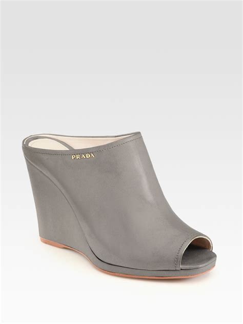 prada leather wedge peep toe slides|prada platform heels.